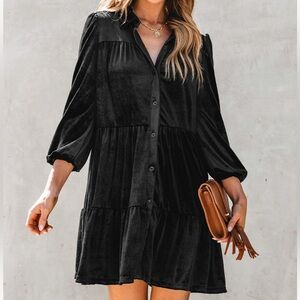 Black Ruched Velvet Mini Dress